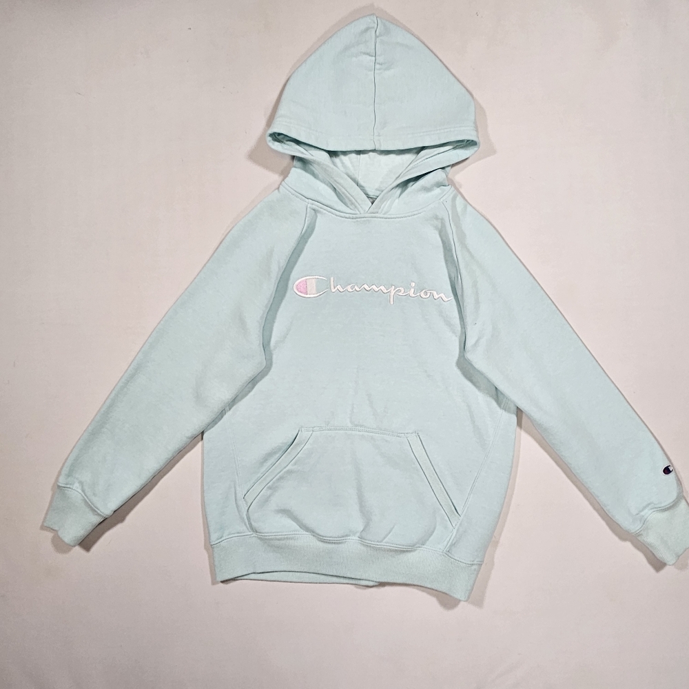 Champion Athletic Girls Hoodie Sweatshirt L Light Ice Fall With Small Pinhole